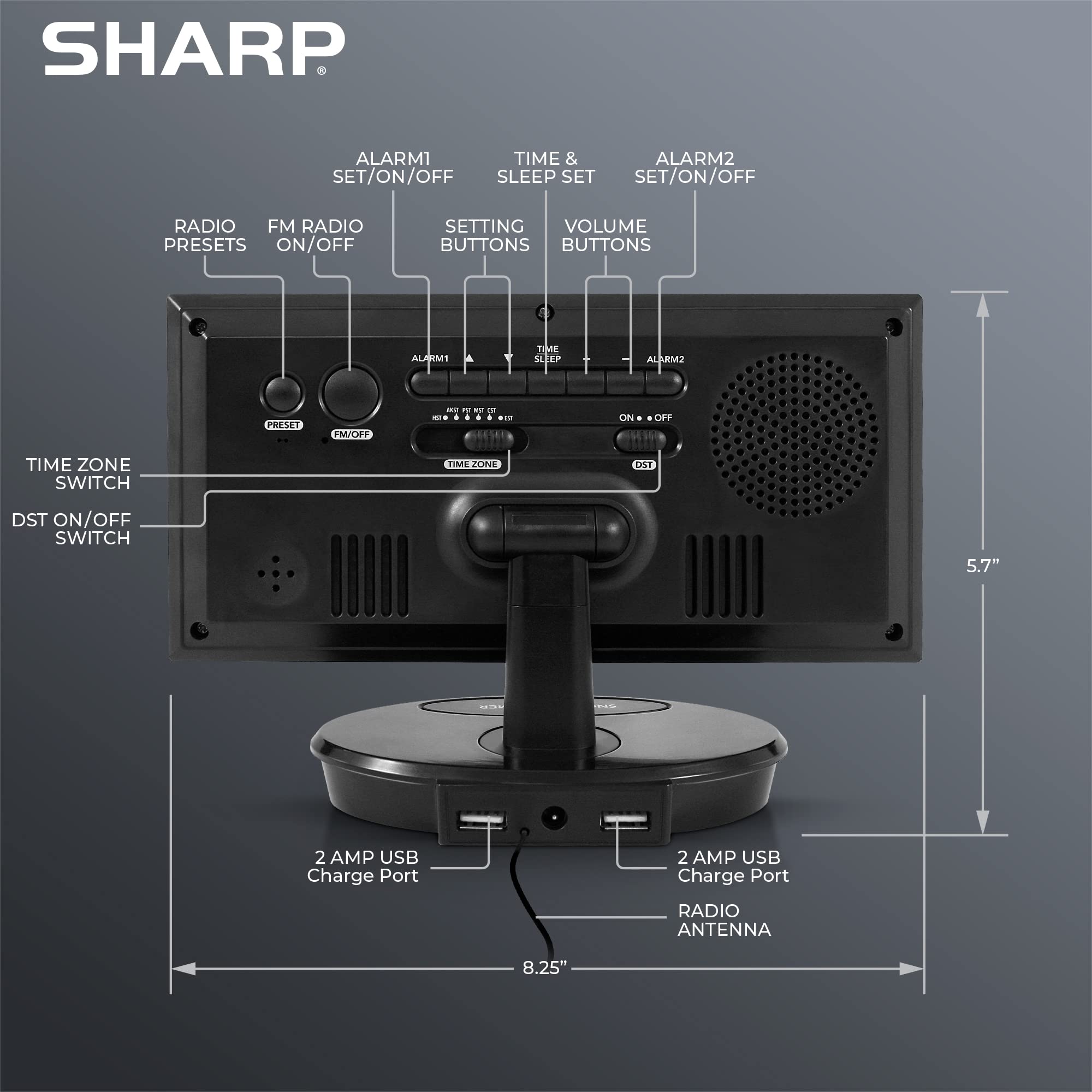Sharp clock with 3-level brightness for day and night comfort