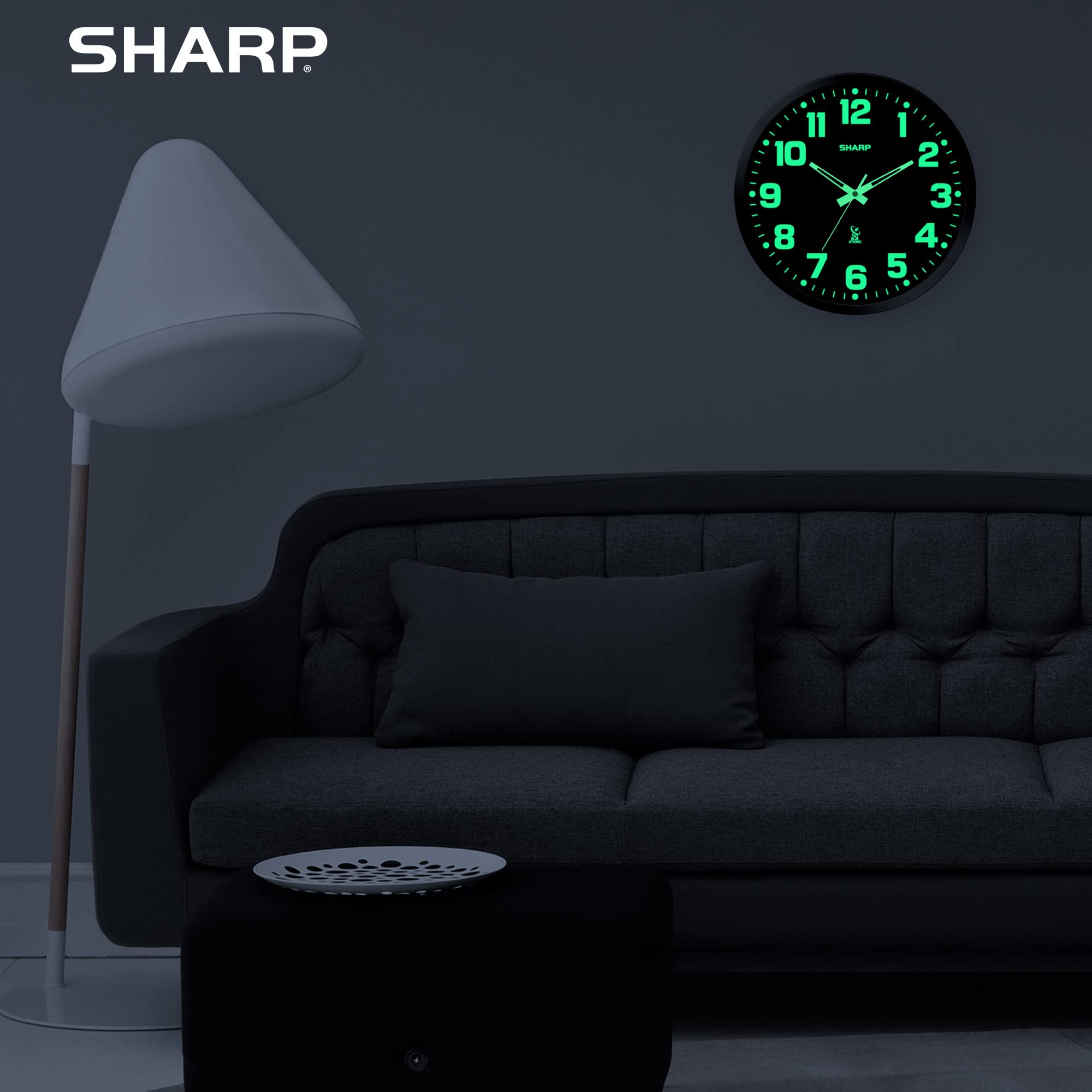 Sharp glow-in-the-dark hands improve nighttime visibility on the clock