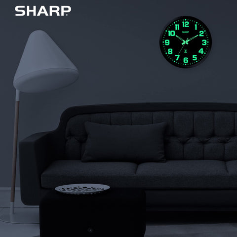 Sharp glow-in-the-dark hands improve nighttime visibility on the clock