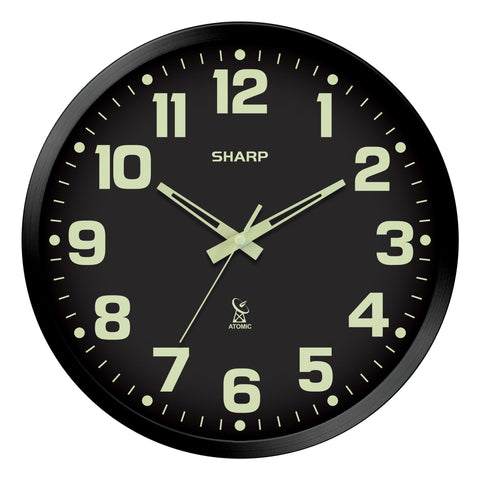 Sharp glow-in-the-dark atomic clock numbers illuminate the time clearly at night