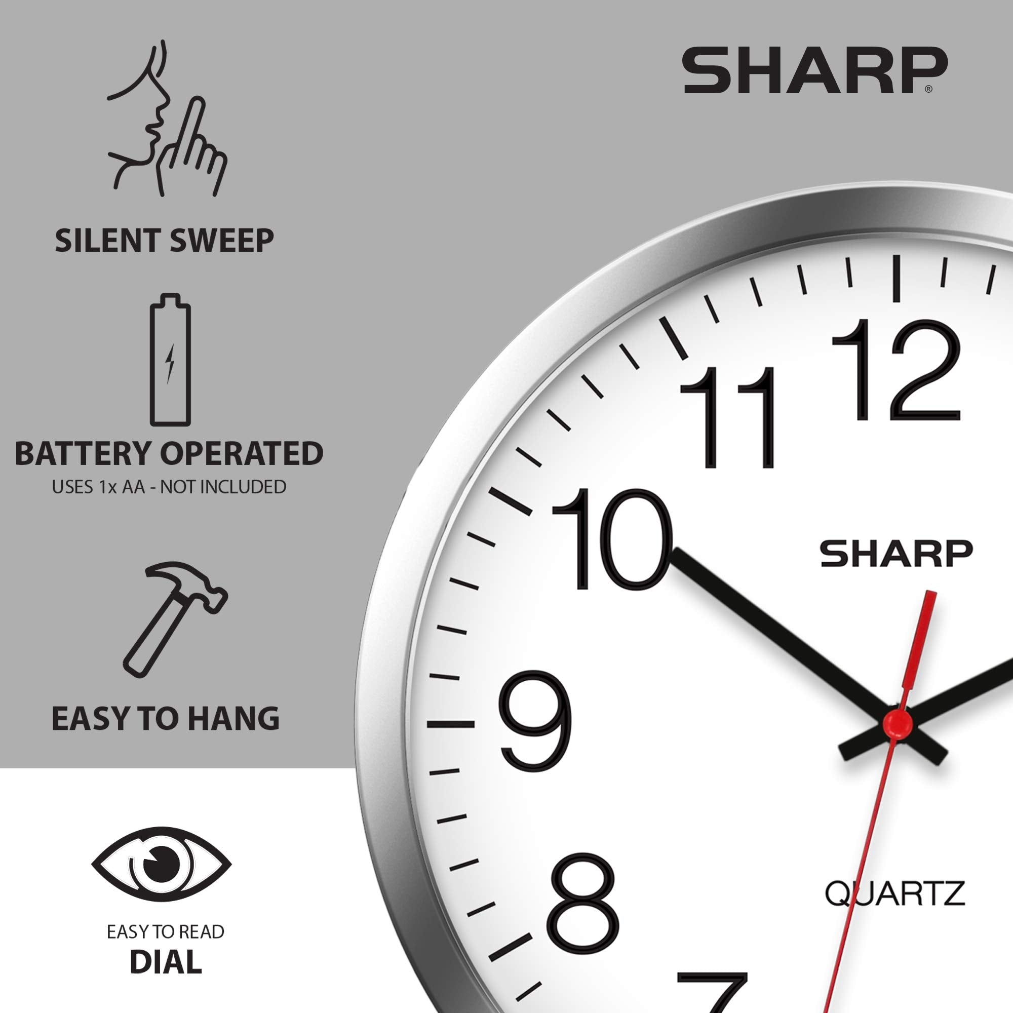 Sharp wall clock mounted on an office wall in a modern workspace
