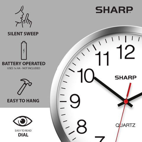 Sharp wall clock mounted on an office wall in a modern workspace