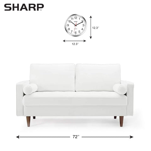 Sharp wall clock side view in a silver chrome finish for a compact profile