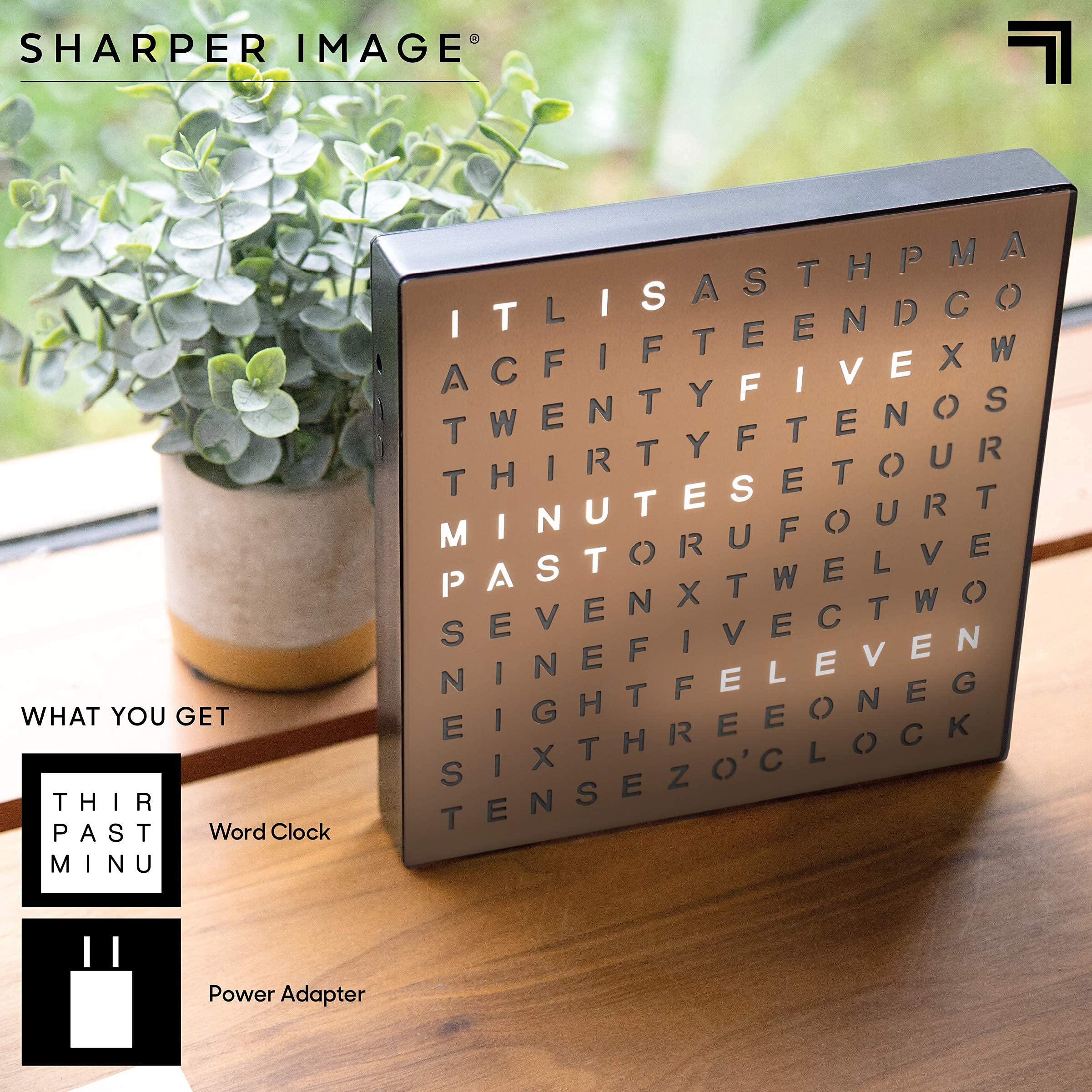 Sharper Image copper-finish clock, 7.75-inch size fits small spaces.