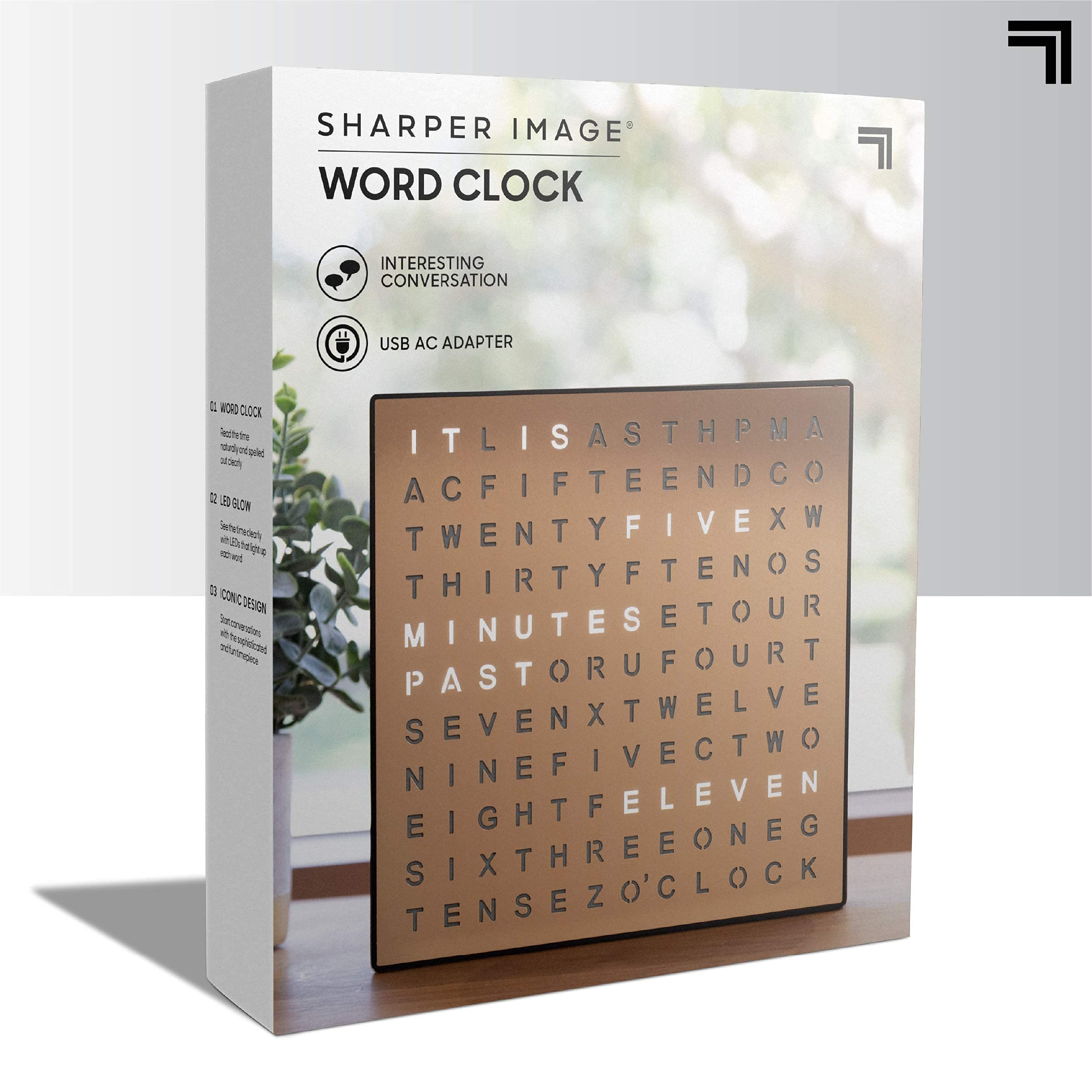 Sharper Image LED Word Clock makes a thoughtful gift for design lovers.