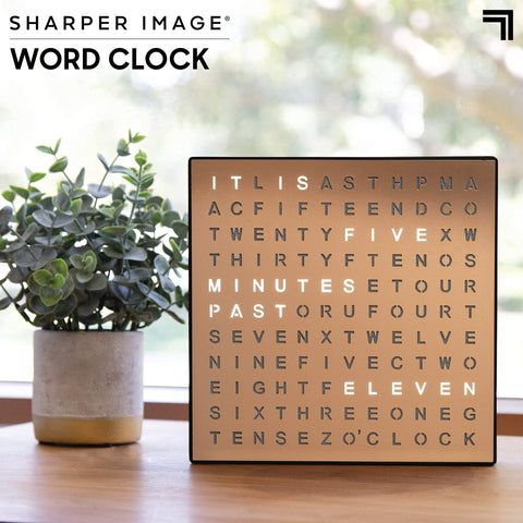 Sharper Image LED Word Clock for desk display adds modern style and readability.