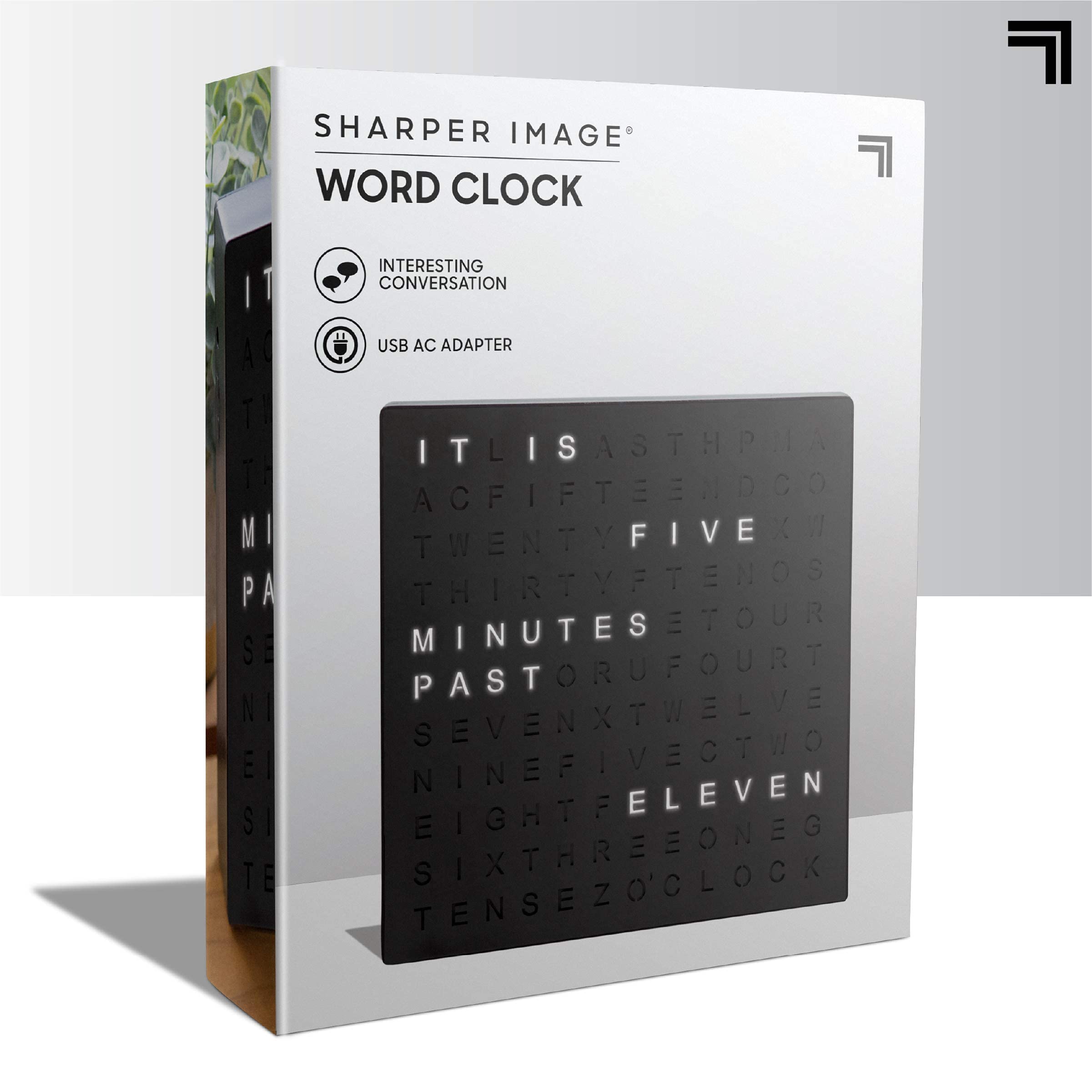 Sharper Image LED Word Clock makes a thoughtful housewarming or office gift.