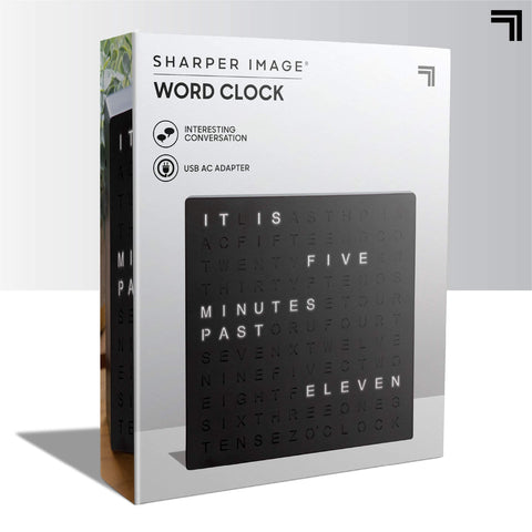 Sharper Image LED Word Clock makes a thoughtful housewarming or office gift.