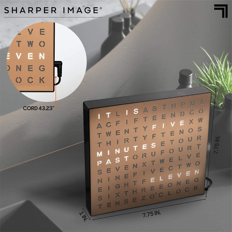 Sharper Image clock powered by USB for easy setup and clean cables.