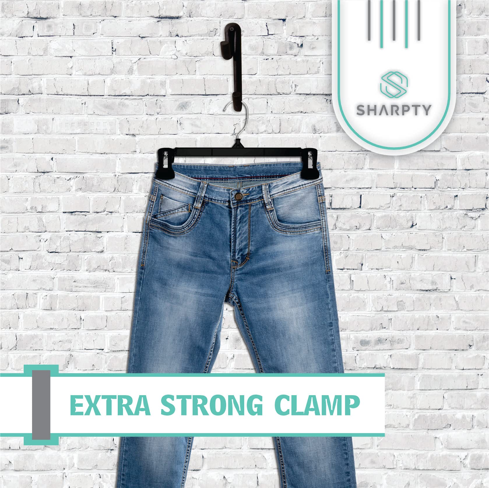Sharpty heavy-garment clips firmly hold jeans and coats.