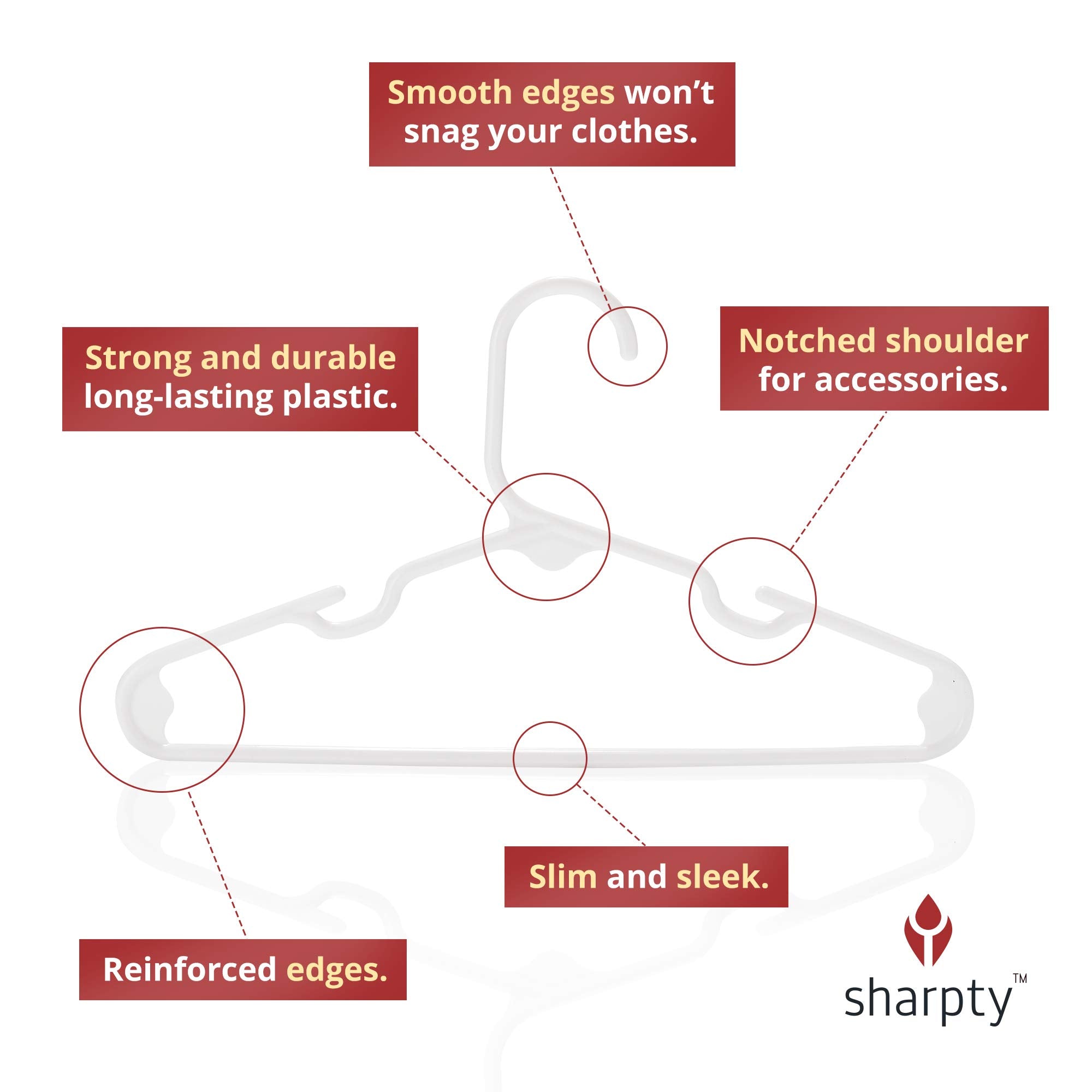 Notched shoulders on Sharpty hangers protect straps and keep outfits neat.
