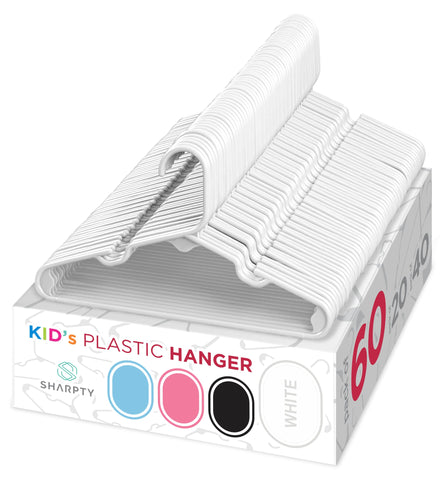 Sharpty kids plastic hangers 60-pack for sturdy closet organization.