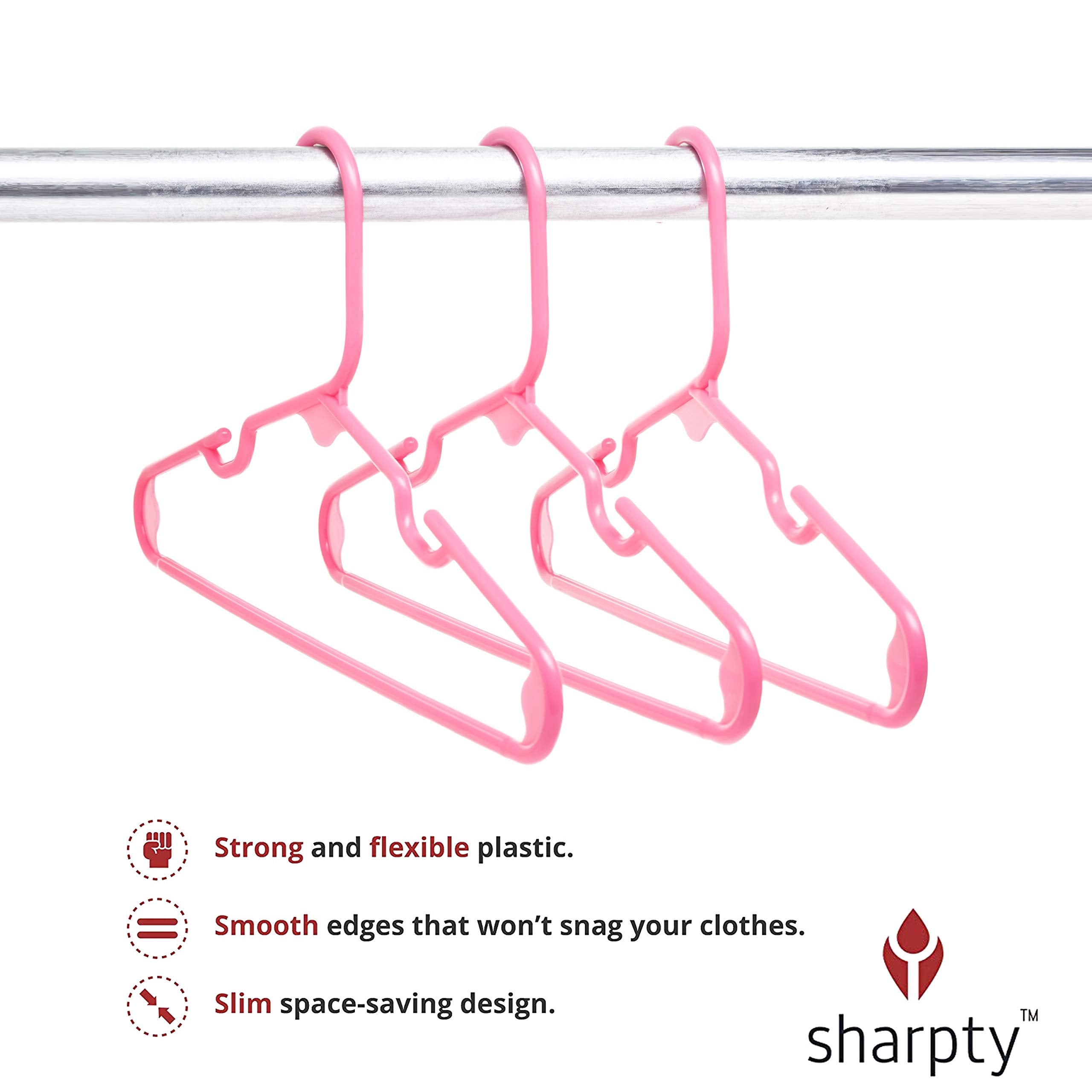 Sharpty pink hanger shows sturdy construction for daily closet use.