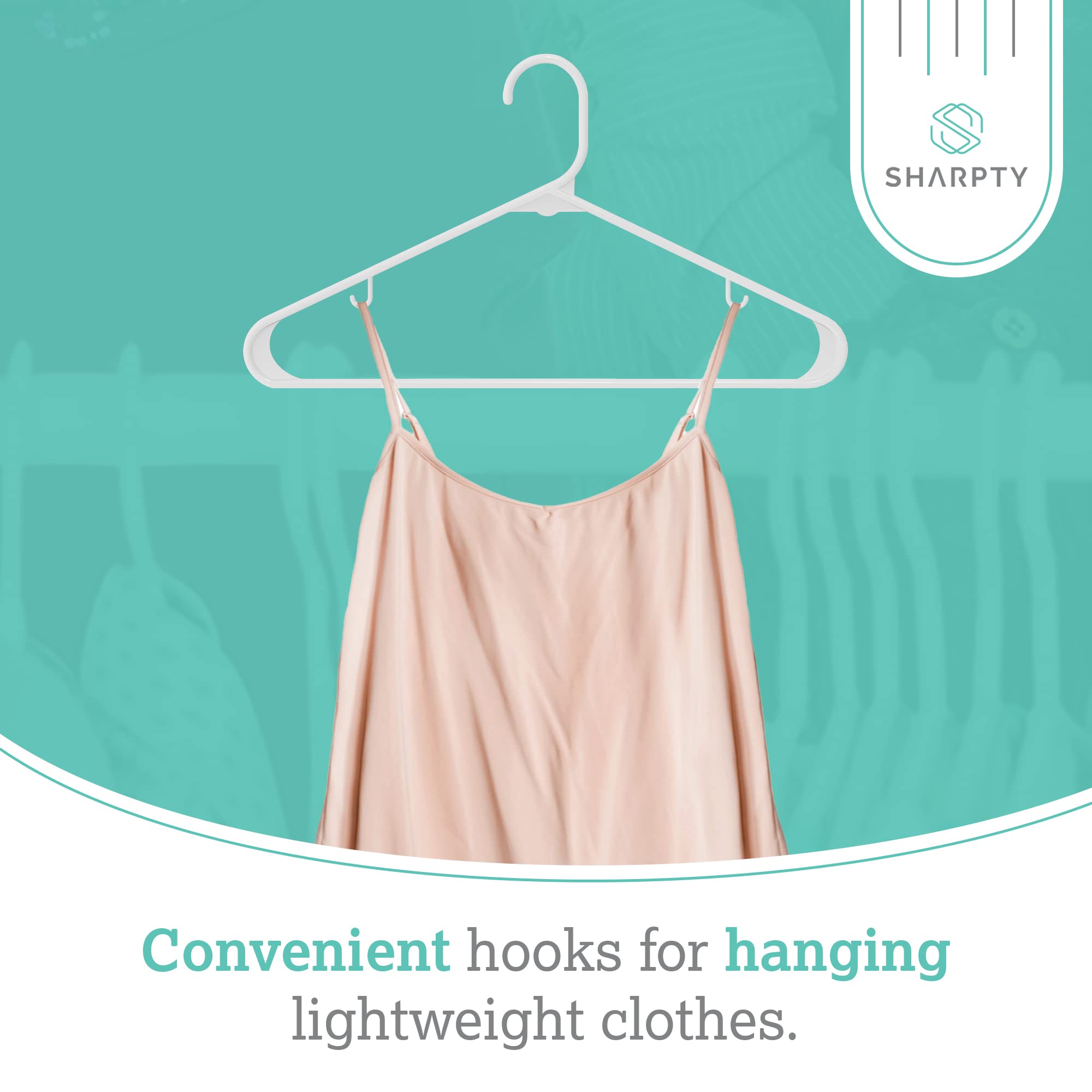 Sharpty hangers feature adult-size hook for accessories.