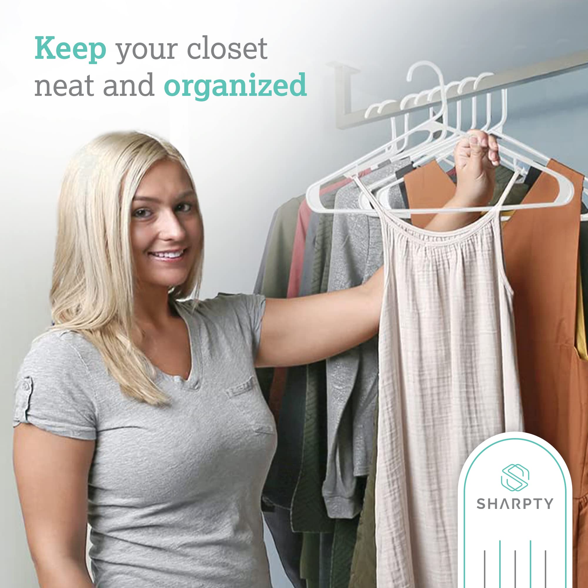 Sharpty room-essential hangers support standard clothes storage.
