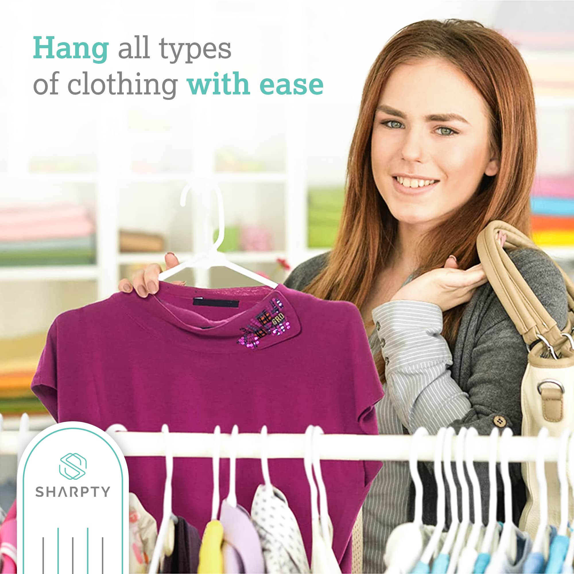 Sharpty hanger with smooth surface prevents creases on garments.