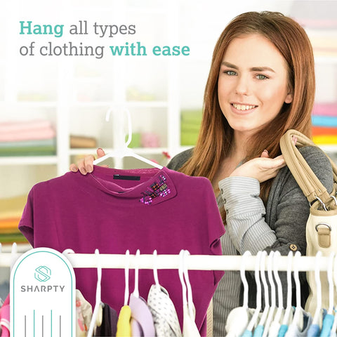 Sharpty hanger with smooth surface prevents creases on garments.
