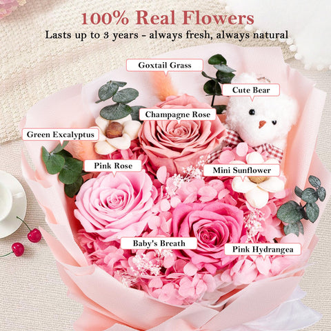 Shearly forever flowers gift box with vase inside, ready to display.