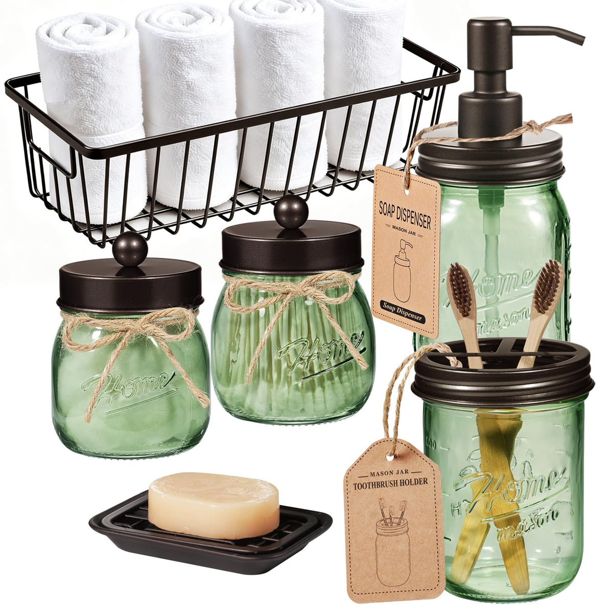 SheeChung Green Bathroom Set lotion dispenser with mason jar design for organized counters