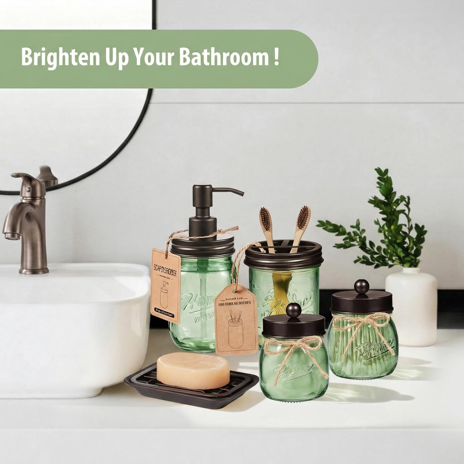 SheeChung Green Bathroom Set mason jars add rustic charm to daily routines