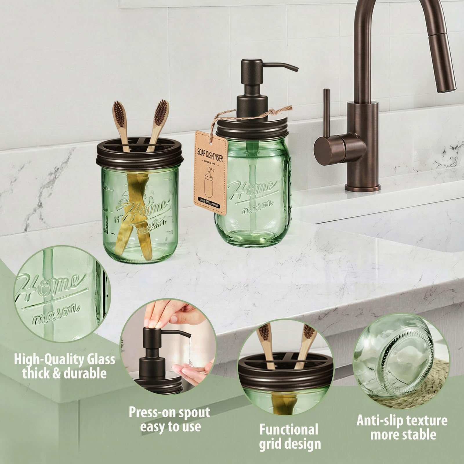 SheeChung Green Bathroom Set soap dish with draining rack keeps counters dry
