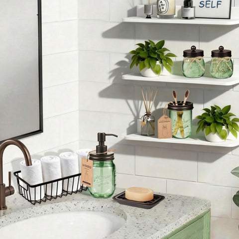 SheeChung Green Bathroom Set toothbrush holder keeps brushes tidy on a stylish shelf