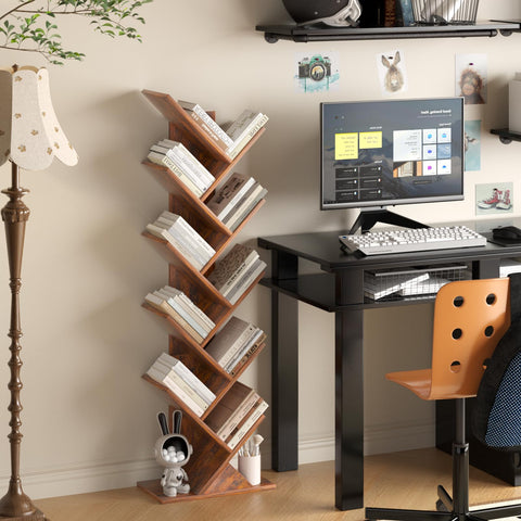 Sheepam 10-tier tree book shelf corner placement saves floor space