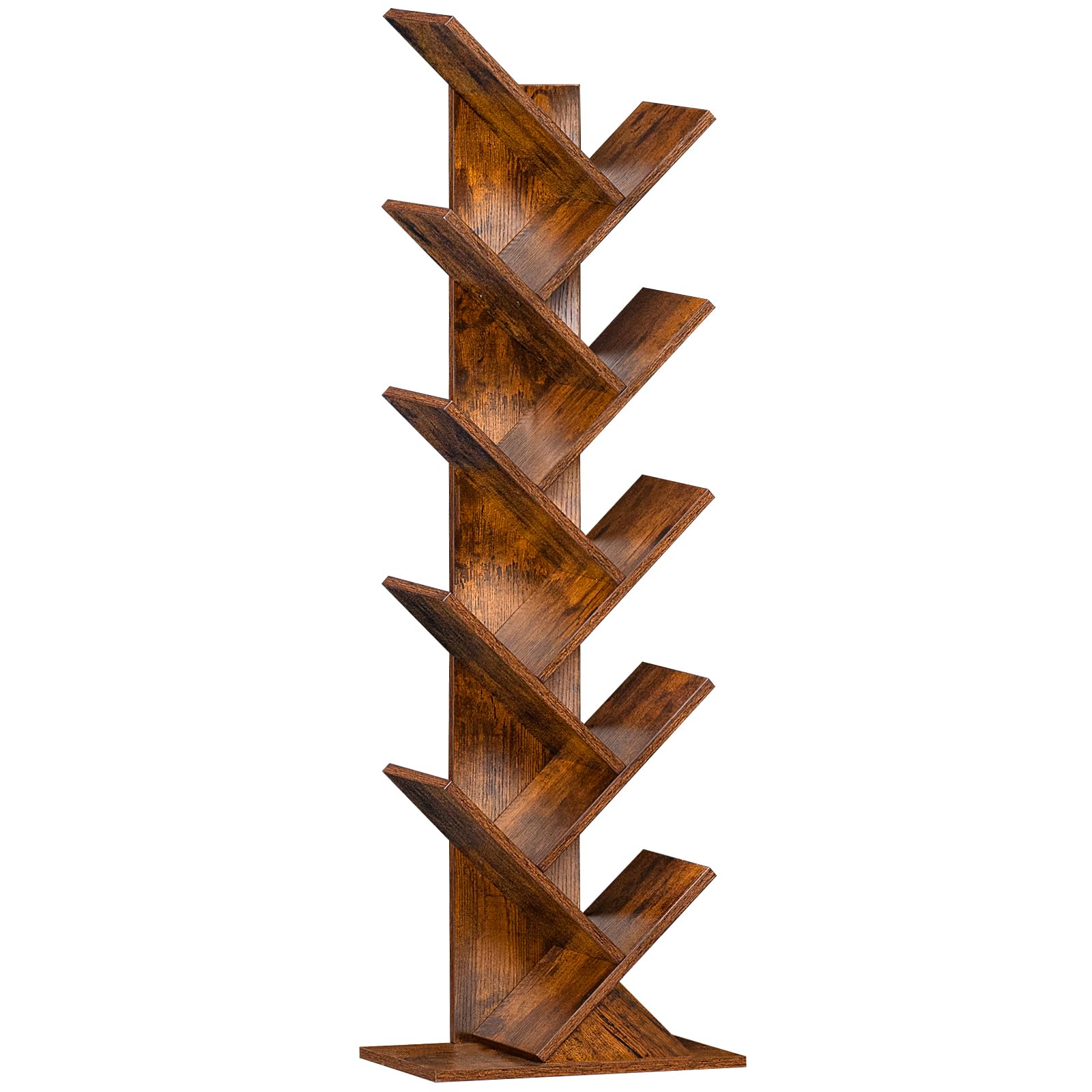 Sheepam 10-tier tree book shelf front view, ideal for organizing books in a stylish living room