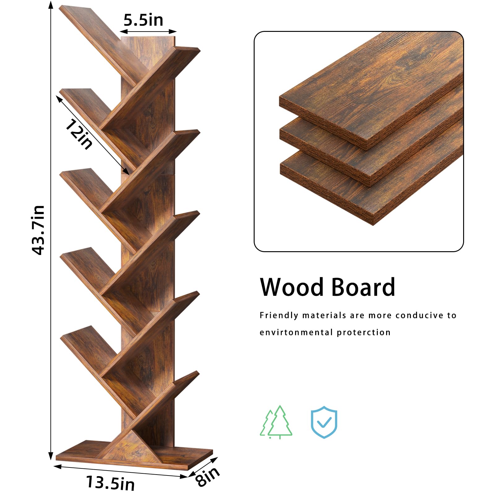 Sheepam 10-tier tree book shelf in living room, blends vintage charm with storage