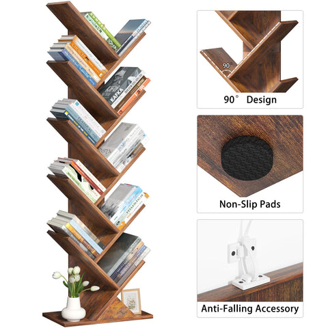 Sheepam 10-tier tree book shelf top view reveals layered shelves
