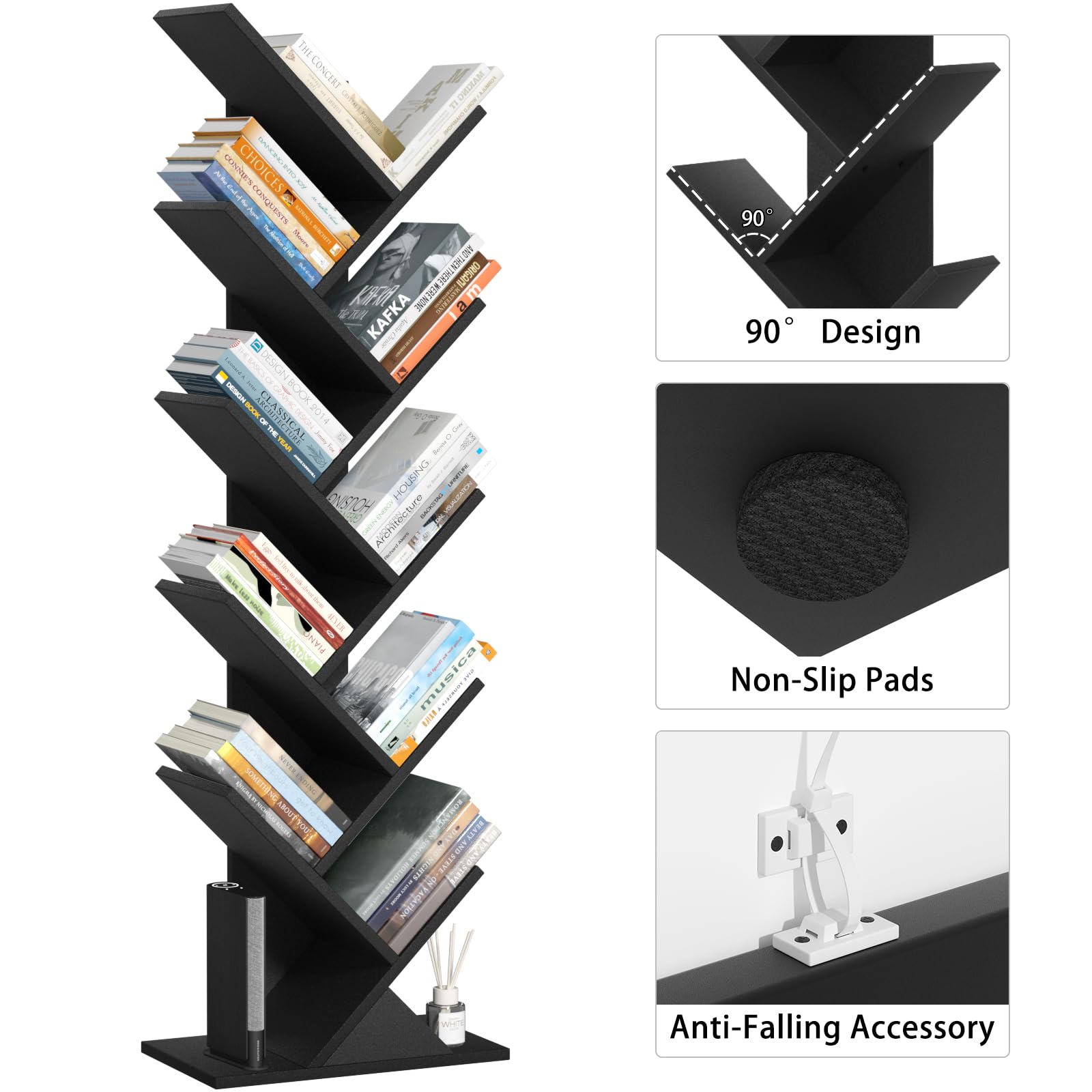 SHEEPAM black floor-standing book shelf blends with modern decor