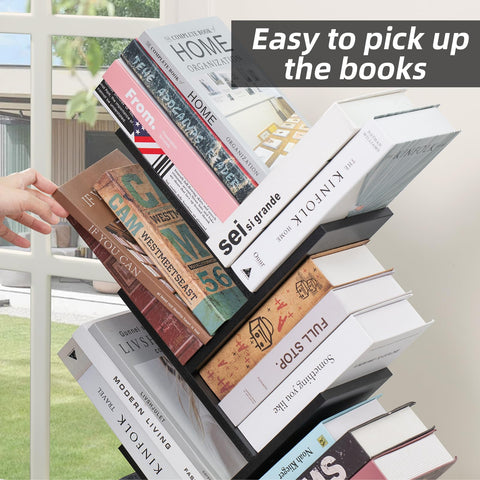 SHEEPAM wooden tree bookcase with books and decorative items