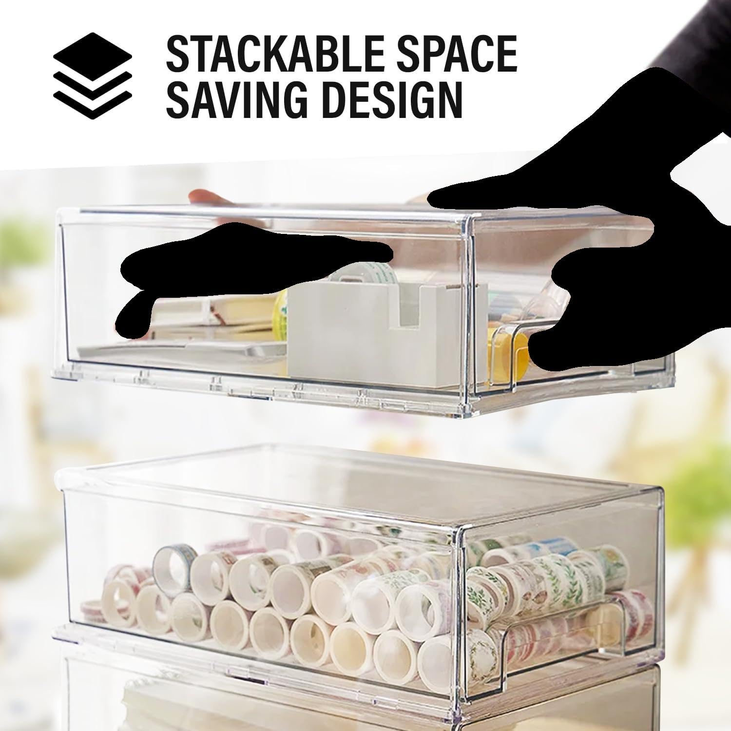 ShelfShaper clear drawer bin laundry room organization simplifies detergents and towels