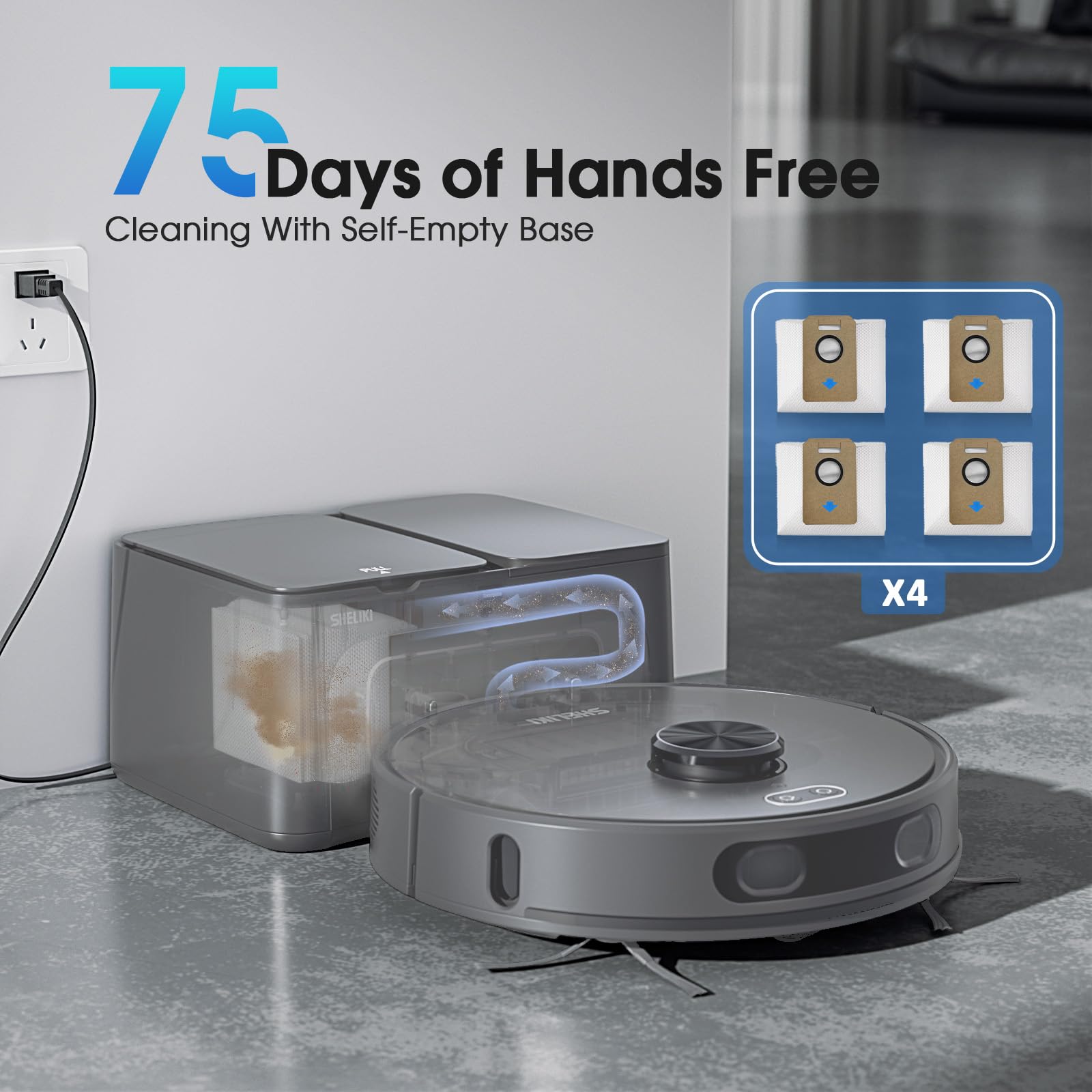 SHELIKI robot vacuum uses LiDAR mapping to navigate and plan efficient cleaning.