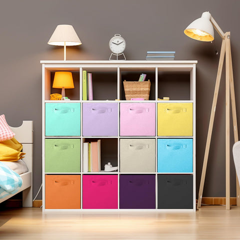ShellKingdom 6-pack storage bins in light blue keep small items tidy on a shelf.