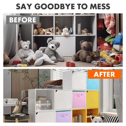 ShellKingdom six-color storage cubes brighten shelves and reduce clutter.