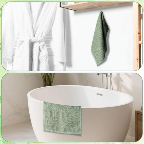 Shemilly jacquard towel set shown in kitchen or bath