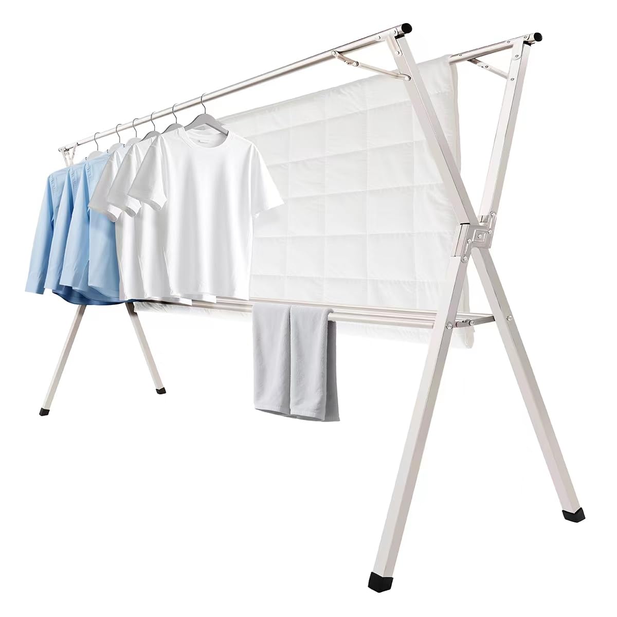 Shengshi 95-inch foldable drying rack indoors and outdoors, offering ample space for large laundry.