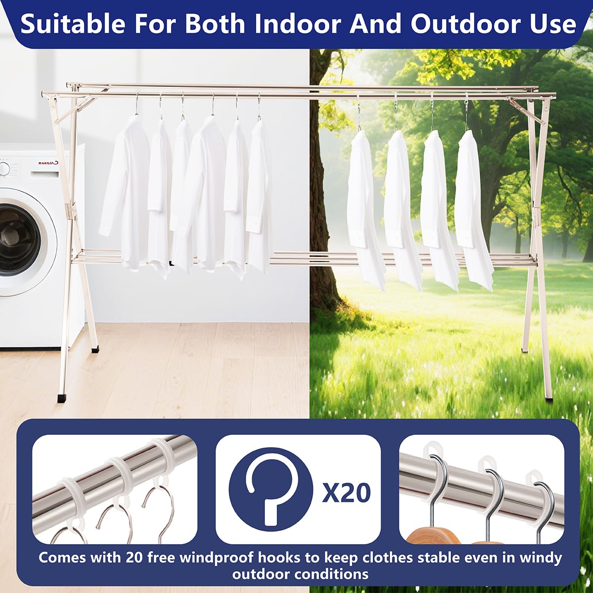 Shengshi three support bars enable versatile setup for shoes or towels.