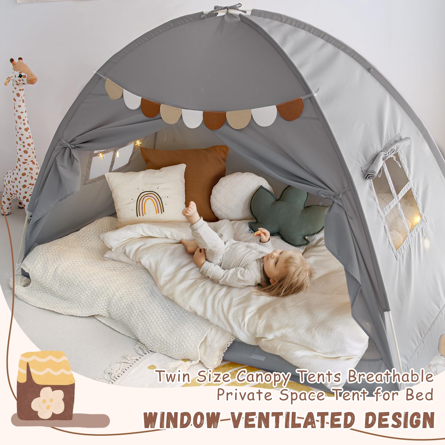 Sherilyn bed tent easy assembly designed like a camping tent.