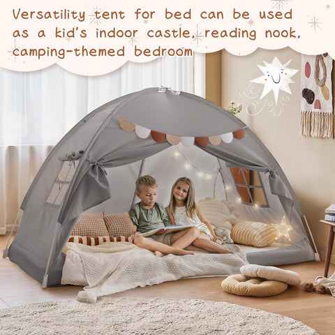 Sherilyn bed tent pennant banners add decorative charm.