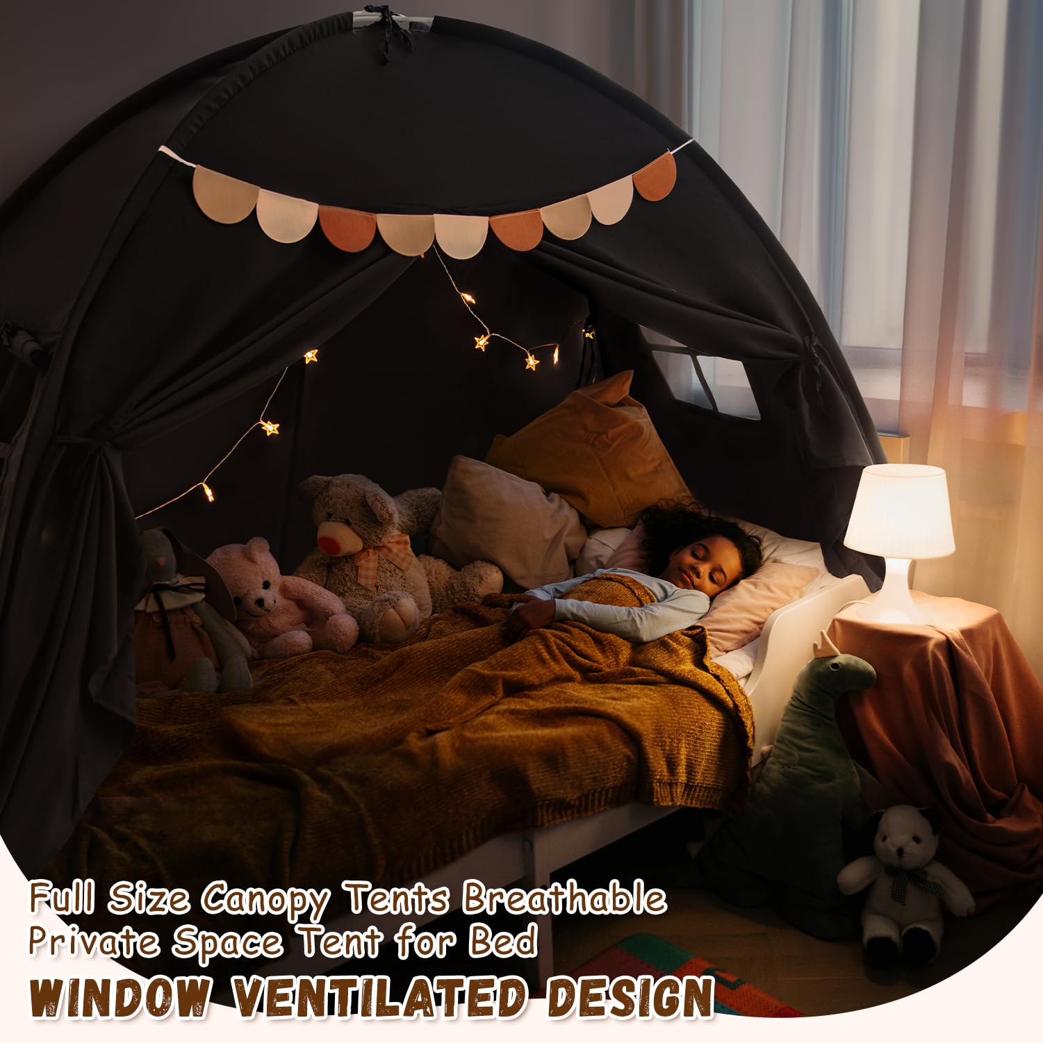 Sherilyn canopy with two windows and two doors promotes airflow and easy access for kids.
