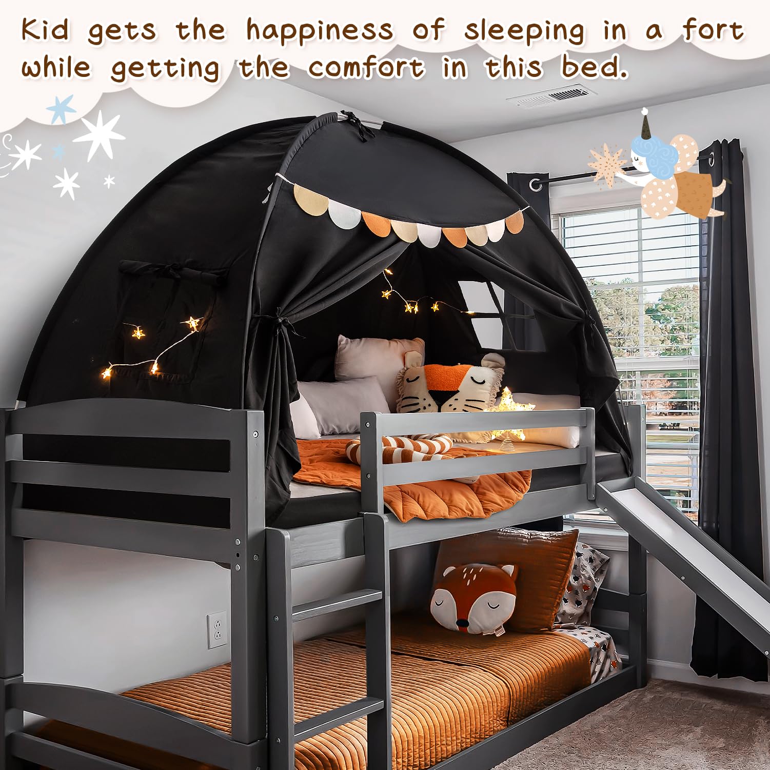 Sherilyn floor bed tent doubles as a portable play space for indoor adventures.