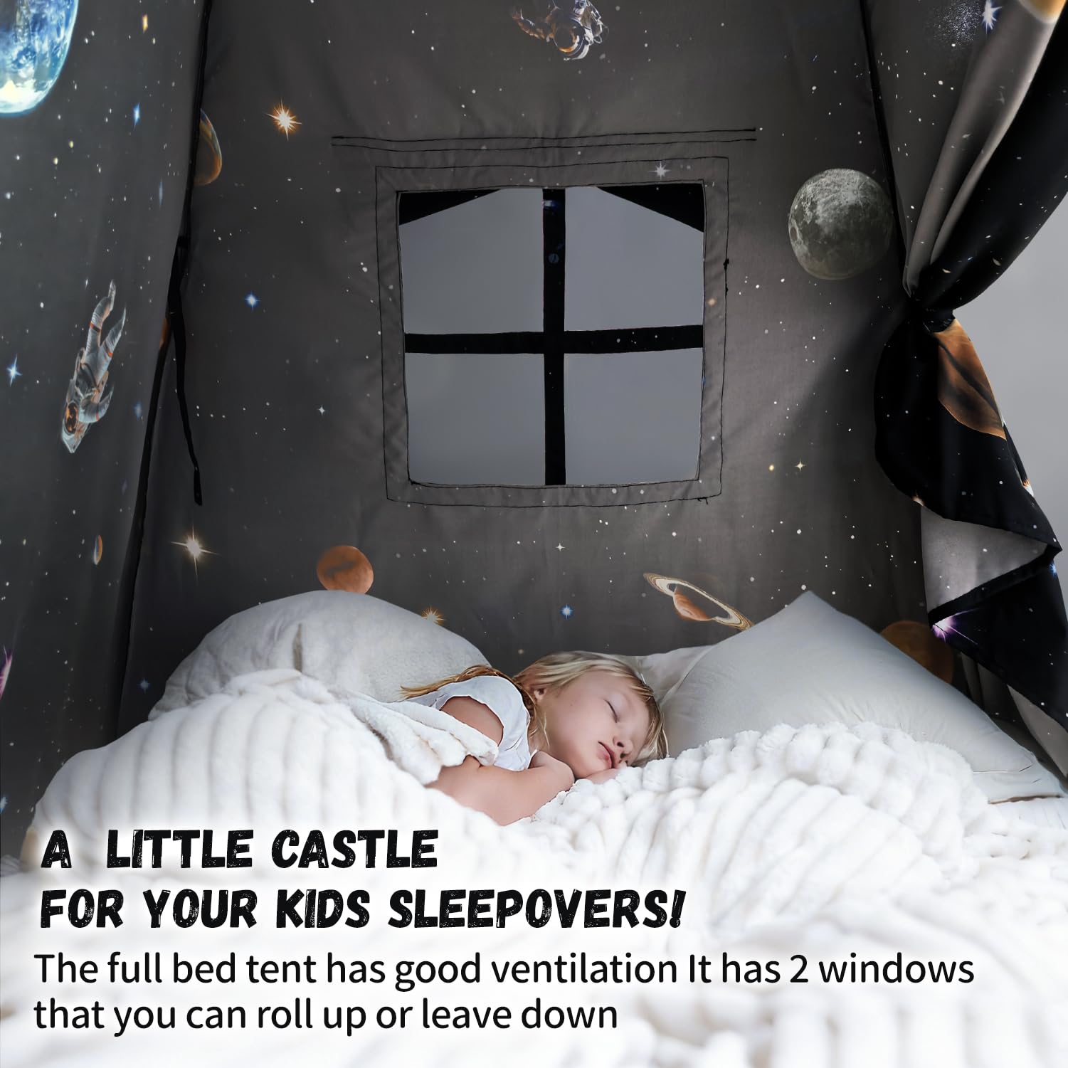 Sherilyn Galaxy Tent cozy nighttime scene in a kid-friendly bedroom