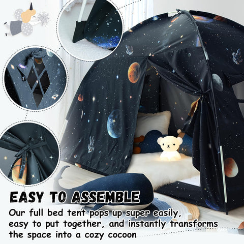 Sherilyn Galaxy Tent full-size fit accommodates a mattress securely and comfortably