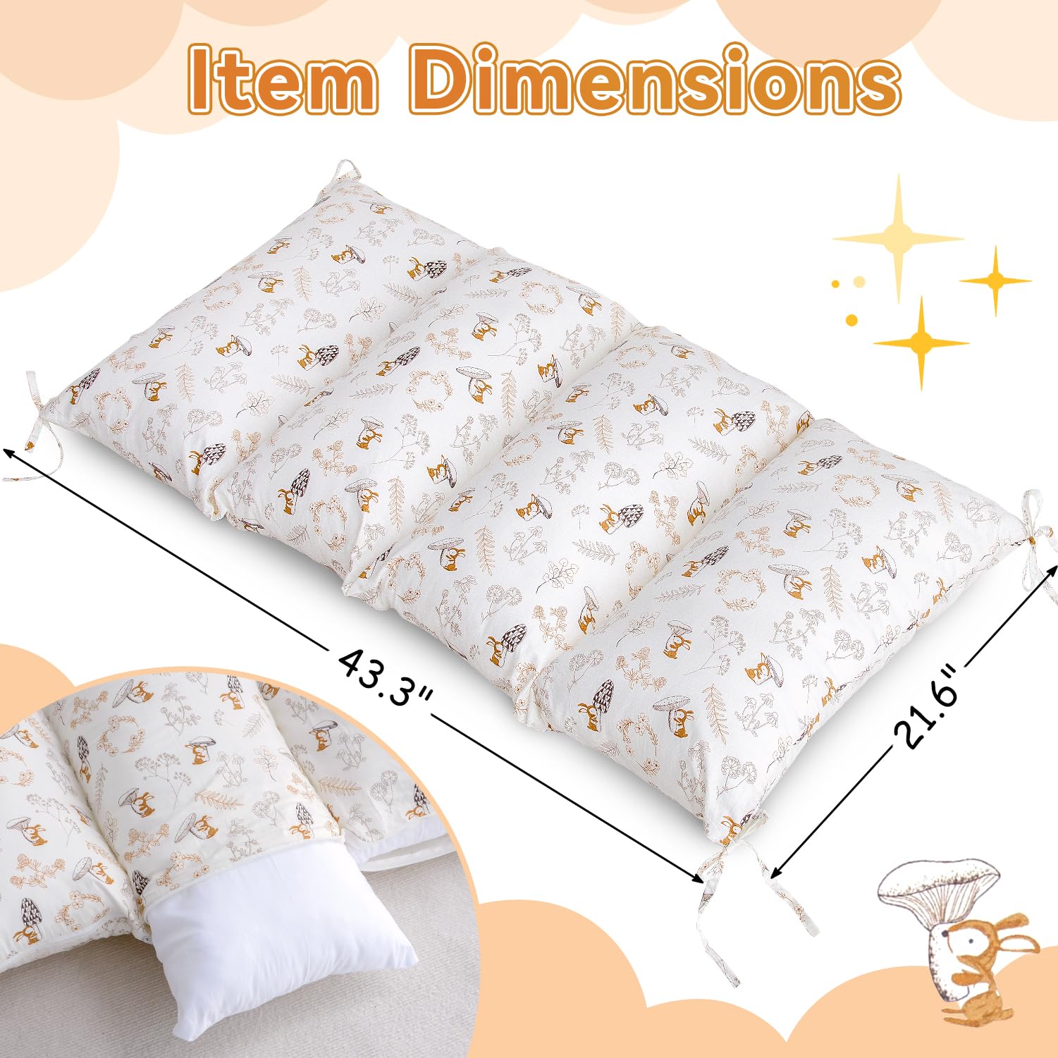 Sherilyn pillow cover for arch rocker keeps clean, machine-washable comfort ready for play.