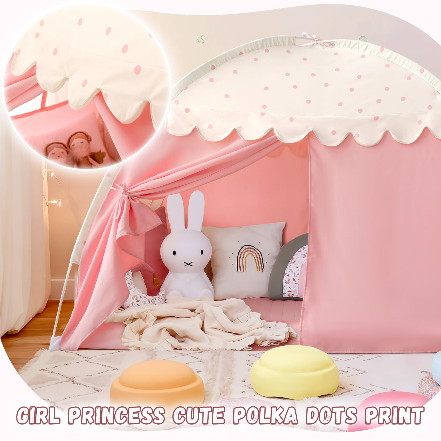 Sherilyn pink polka dot canopy tent adds bright bedroom decor