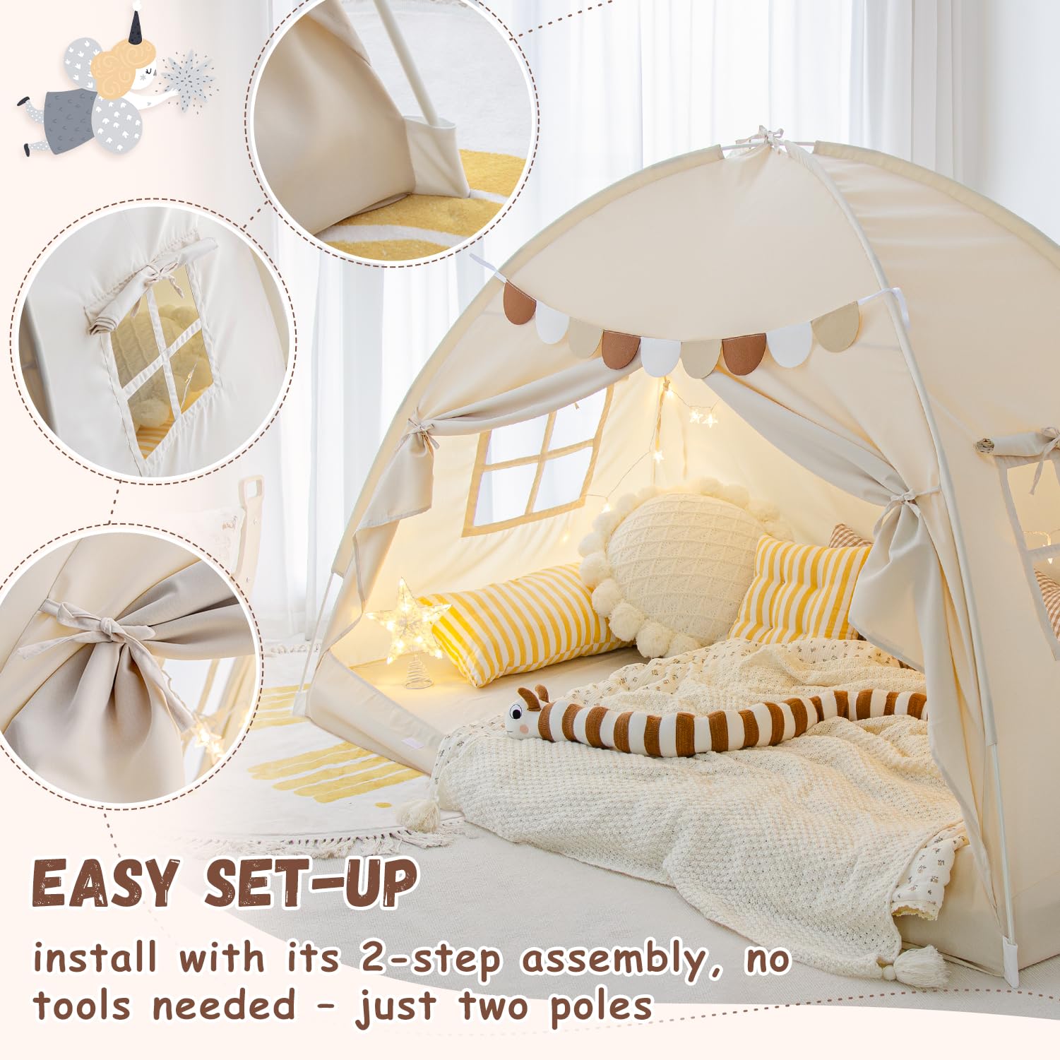 Sherilyn twin canopy helps dim morning light for better wake time.
