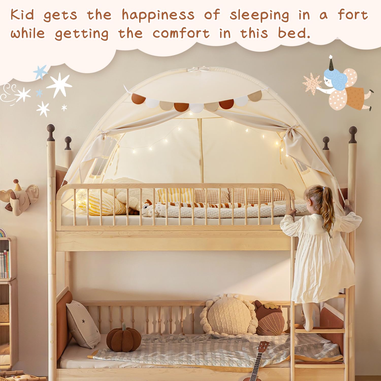 Sherilyn canopy tent used on the floor bed for versatile play.