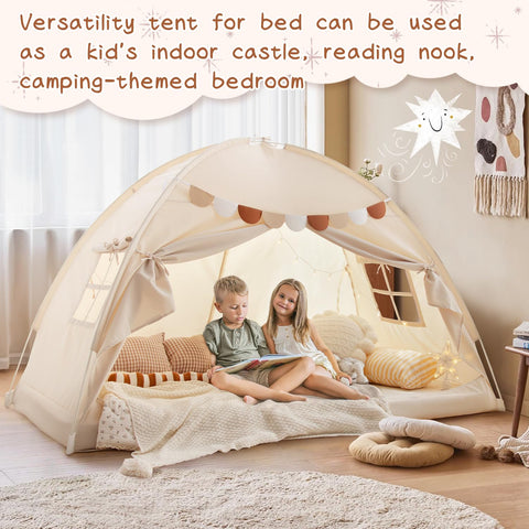 Sherilyn tent includes pennant banners for fun room decor.
